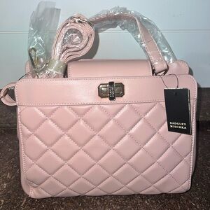 Badgley Mischka Pink Crossbody Bag with Quilted Design and Silver Hardware